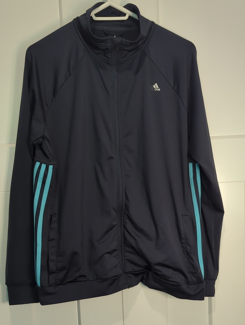 Adidas Women's Climate Black Track Jacket with Teal Accent Stripes Size XL